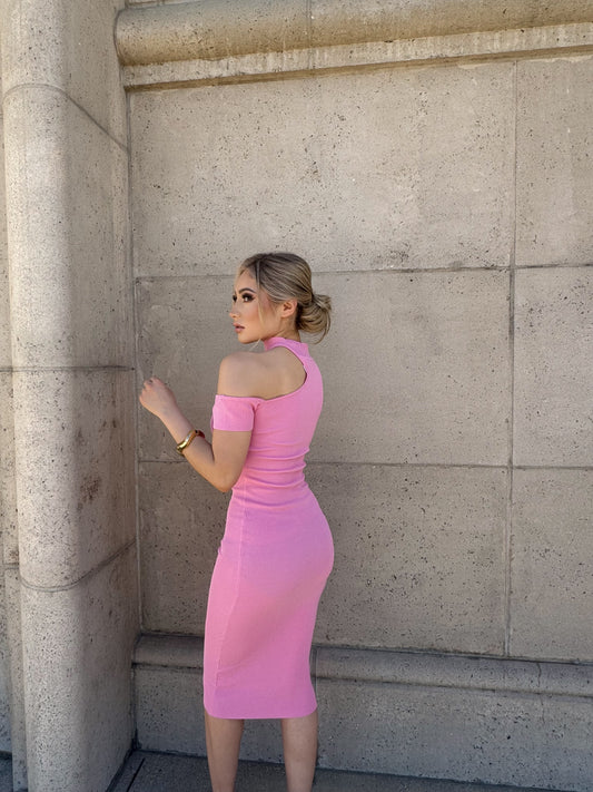 SHARLENE - PINK RIBBED KNIT DRESS