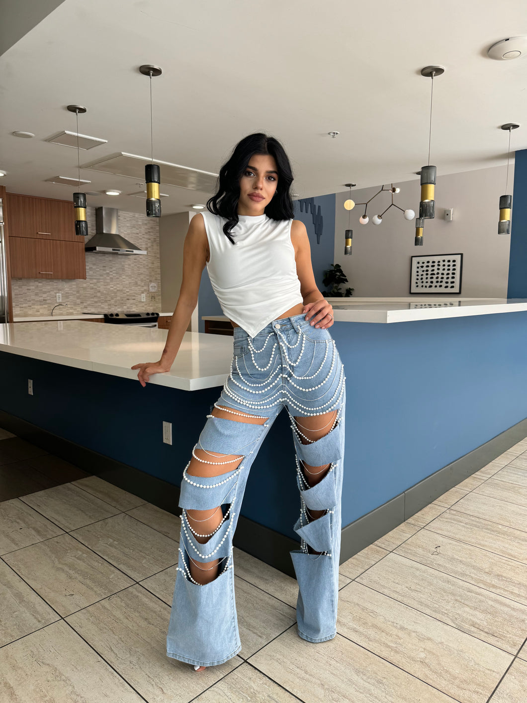 Jazlyn-Pearl Ripped Jeans